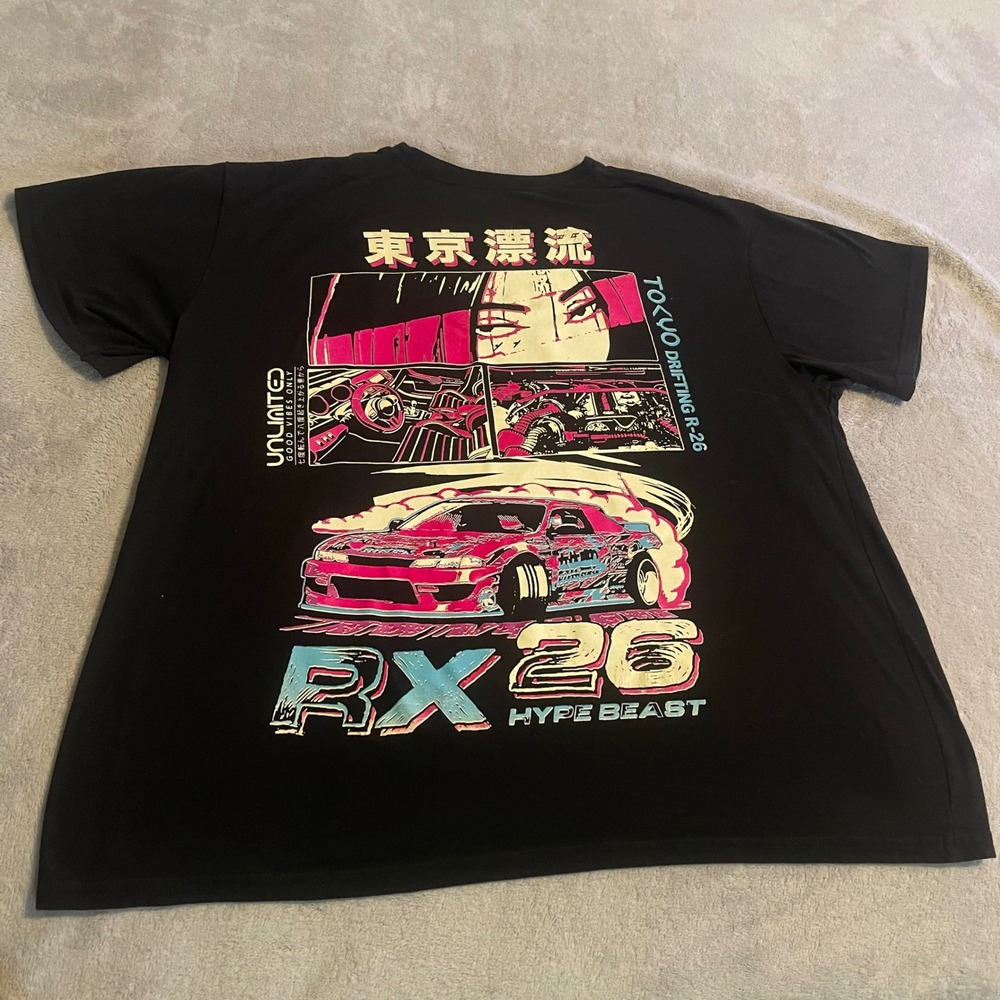 2 Monkeys Tokyo Drifting RX26 Hype Beast Anime Car Graphic T-Shirt Men 2XL Black